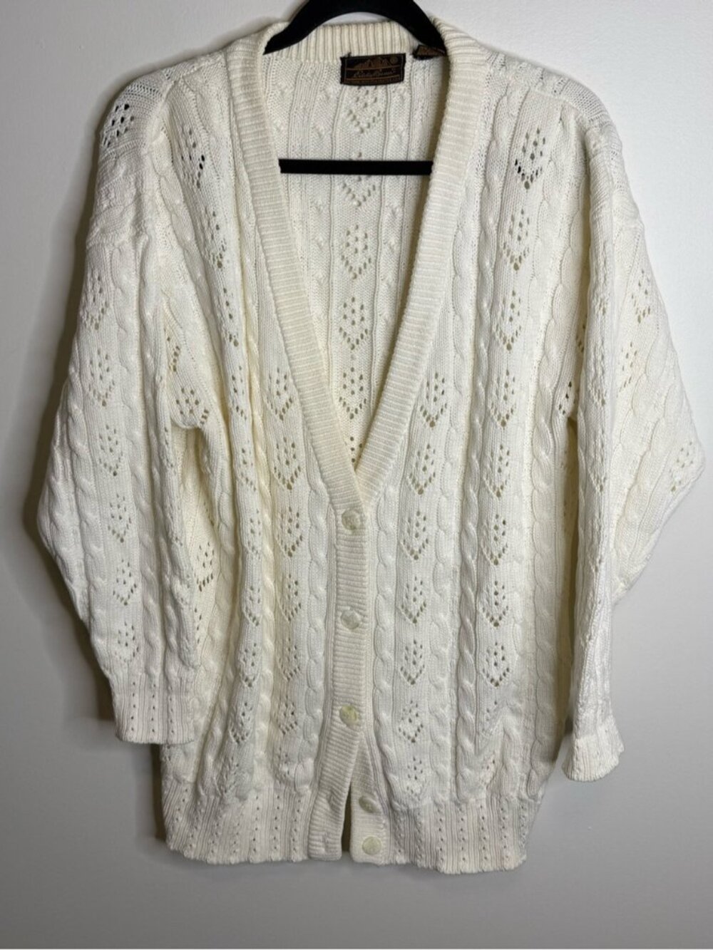 Eddie Bauer Ivory Open-Knit Button Front Cardigan 100% cotton size medium